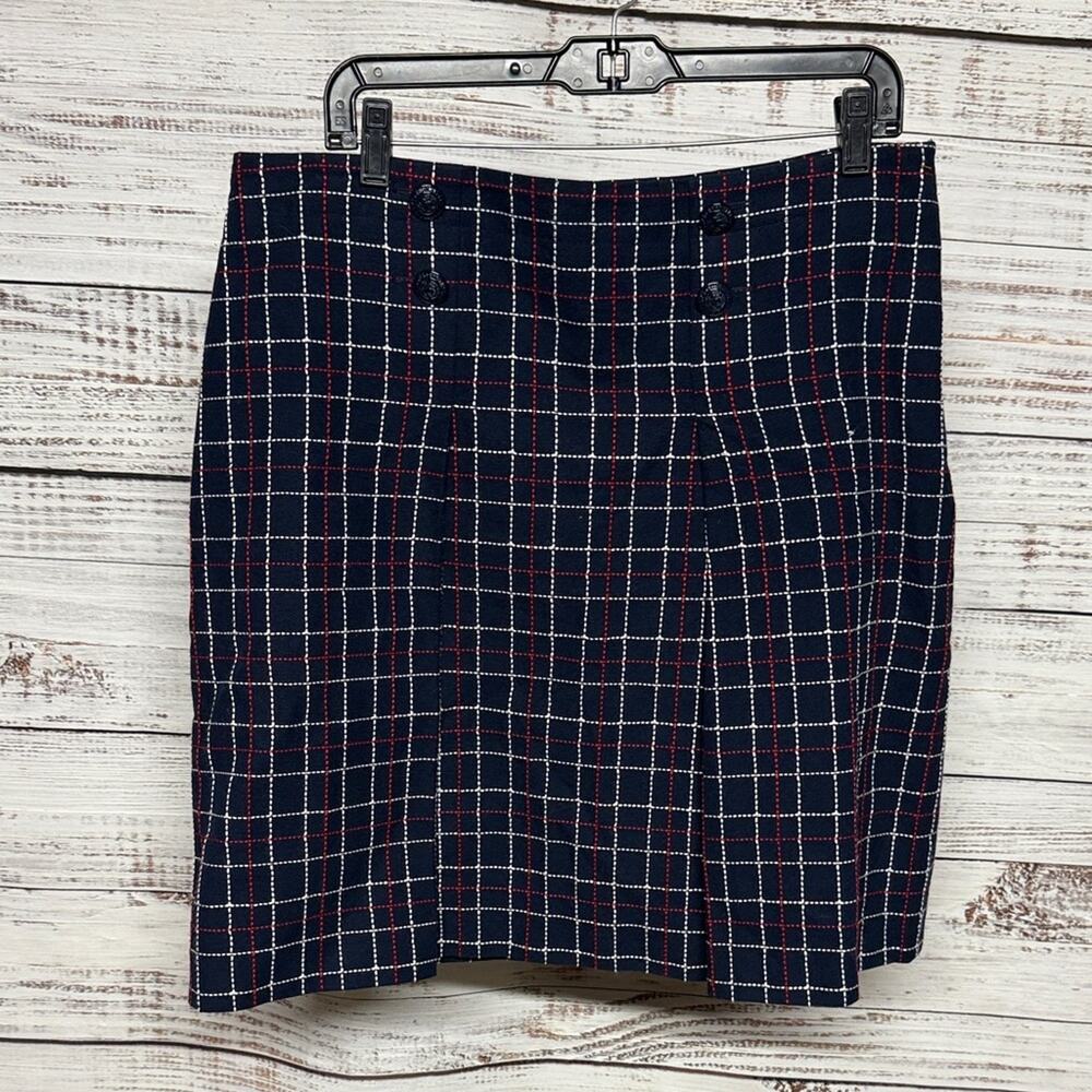 Brooks Brothers Plaid High Waisted A-Line Mini skirt Size 14 Navy Blue Nautical